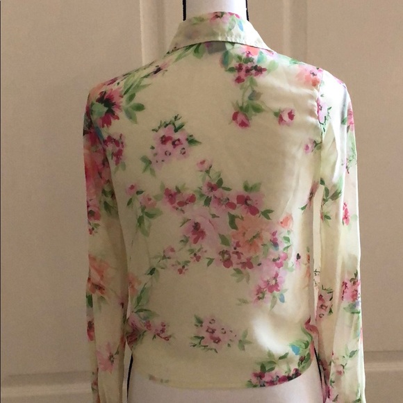 Light Yellow Floral Sheer Blouse - Size Small - Picture 5 of 6